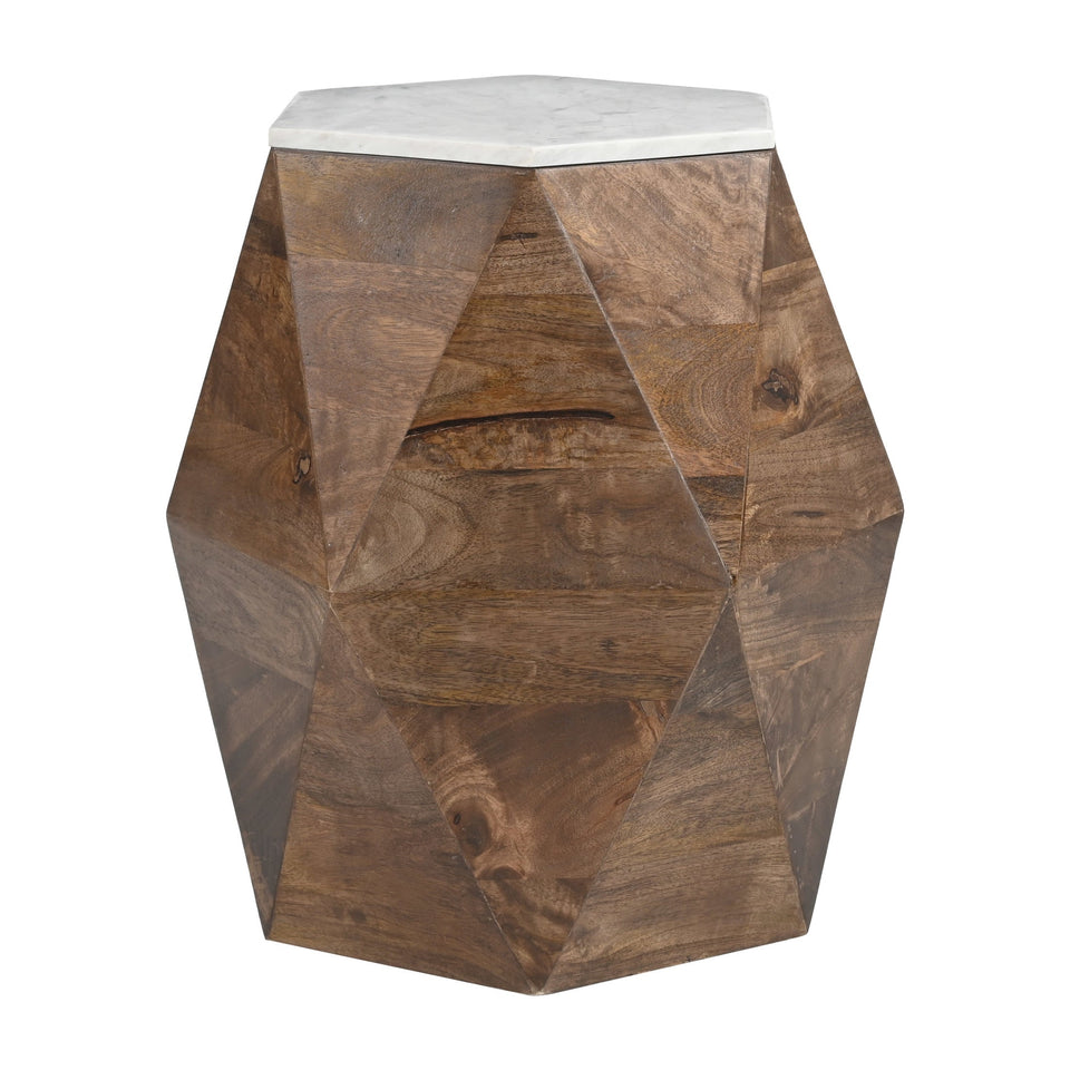 Bisel Side Table White & Walnut