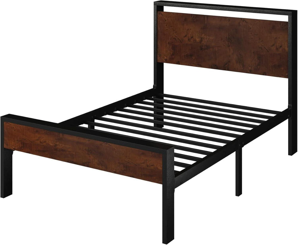 Twin Platform Bed Frame With Under Bed Storage Industrial Style
