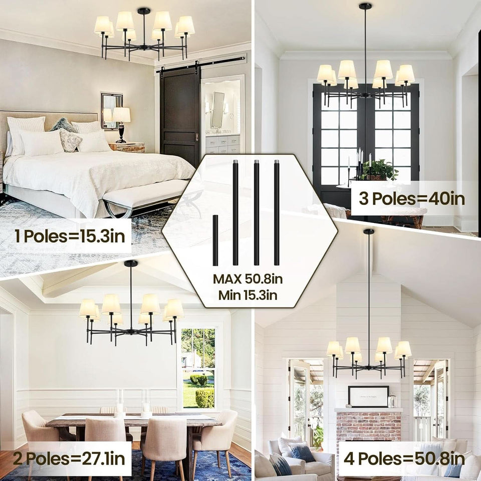 Matte Black 8 Light Farmhouse Chandelier For Dining Room