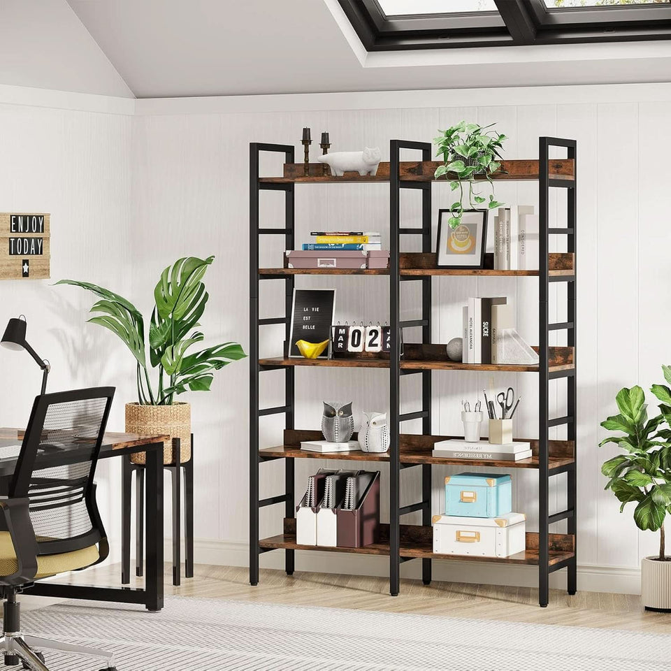 Rustic Brown 5 Tier Etagere Bookcase 71 In High 47 In Wide
