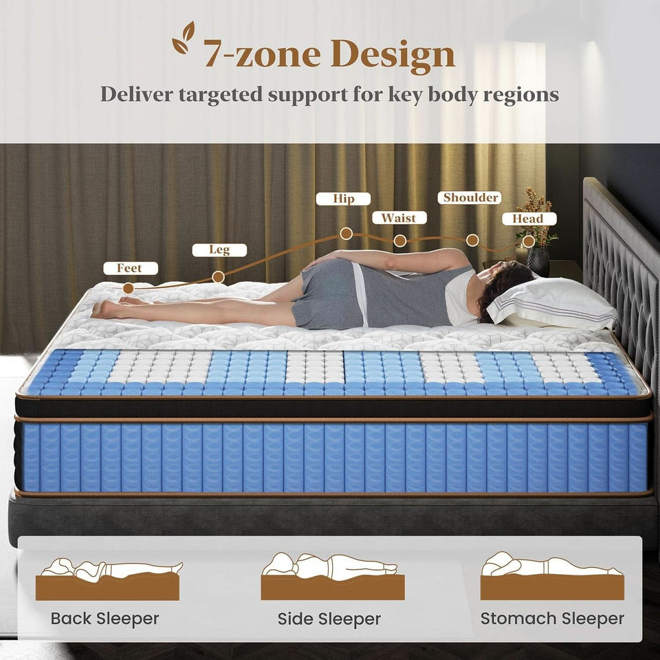 Queen 12 Inch Cooling Hybrid Mattress Certipur Certified