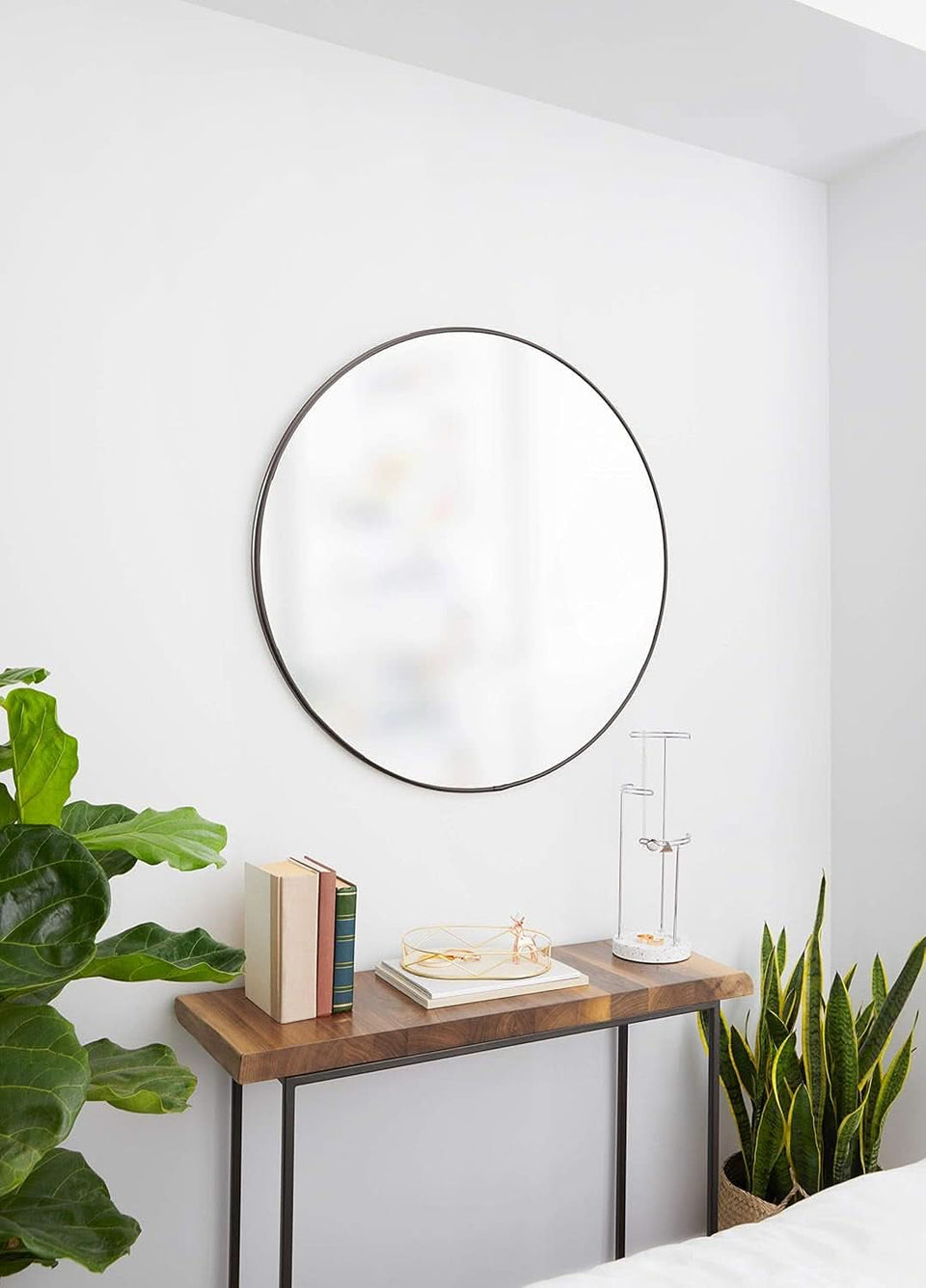 34 Inch Circle Mirror Titanium Finish For Entryways
