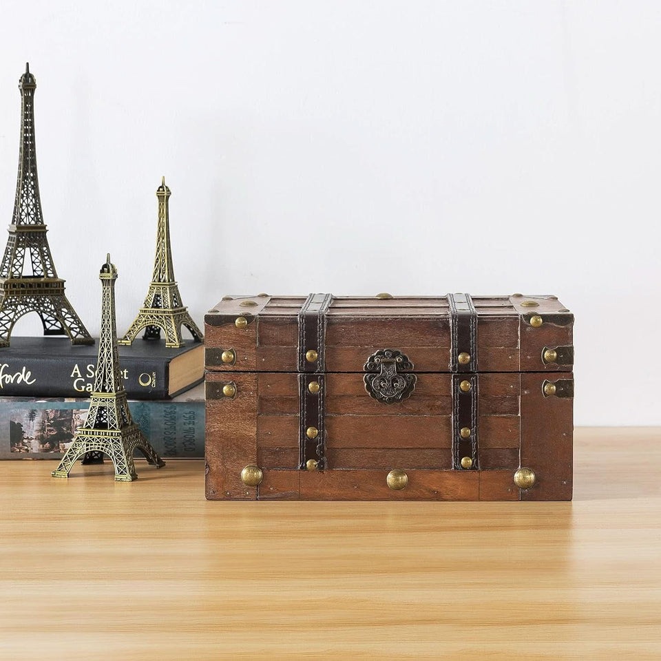 Wooden Treasure Chest 11x7x5.5 Hinged Lid Keepsakes