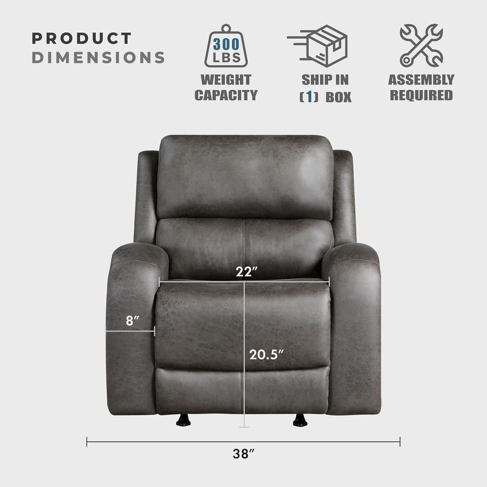 Grey Rocker Recliner Chair With Manual Recline Living Room