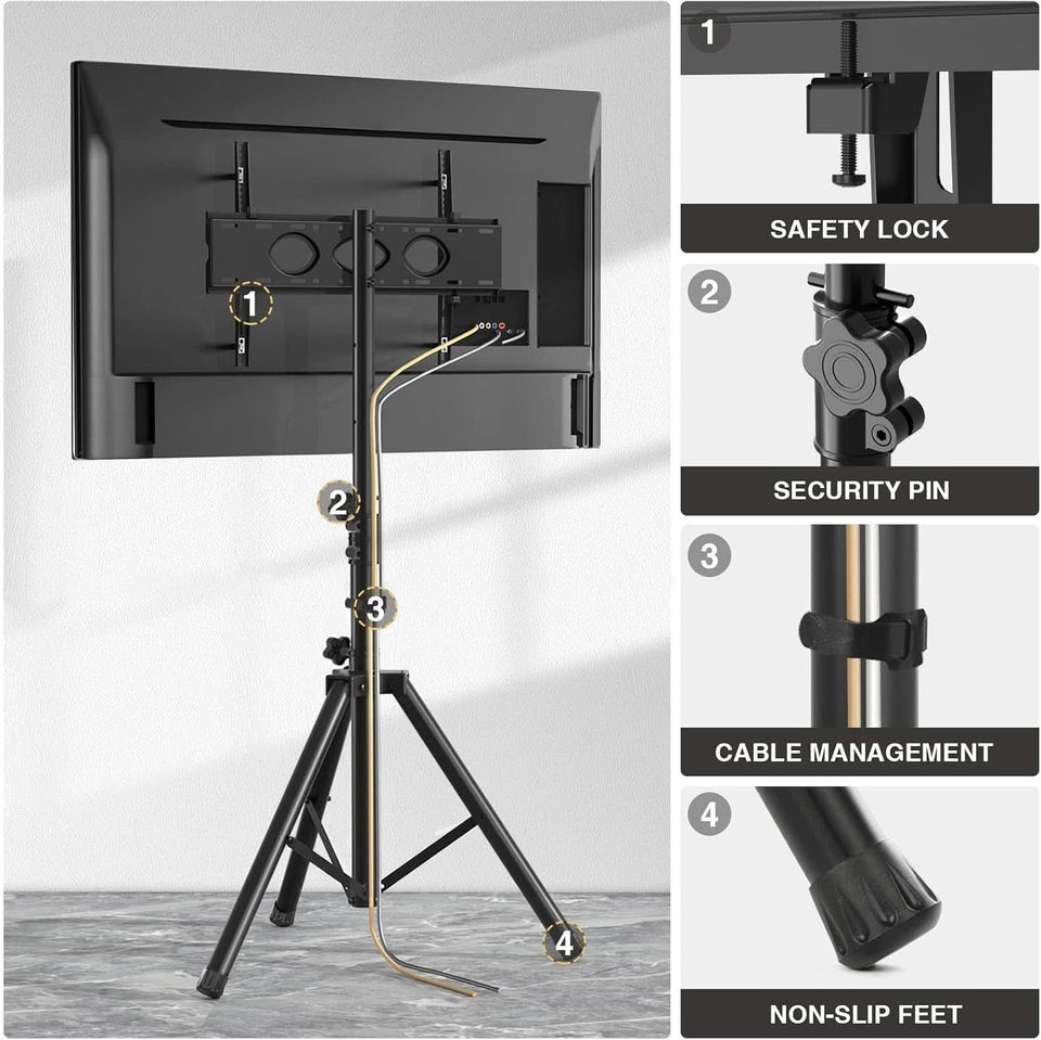 Tripod TV Stand For 23-75 Inch TVs Tilt 15 Degrees
