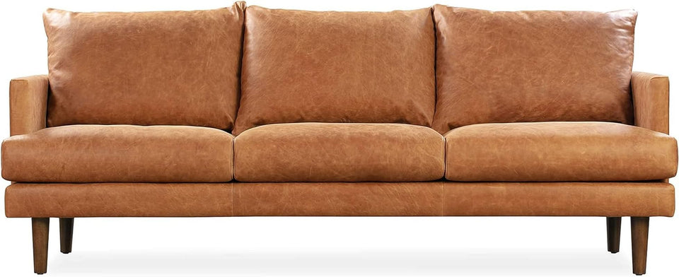 Girona 88 Inch Leather Sofa Cognac Tan With Tufted Back
