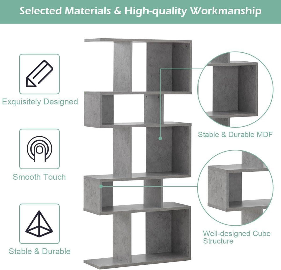 Gray Five Tier Geometric Bookshelf Set Of 2 70 Inch Tall