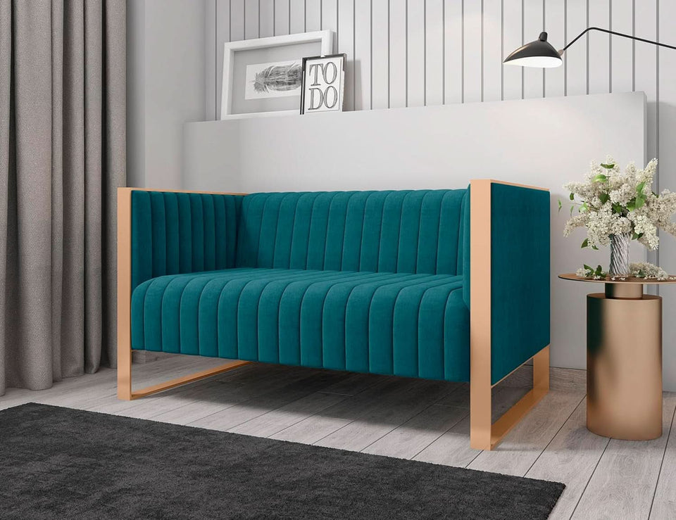 57 Inch Teal Velvet Loveseat For Living Room High Density Foam
