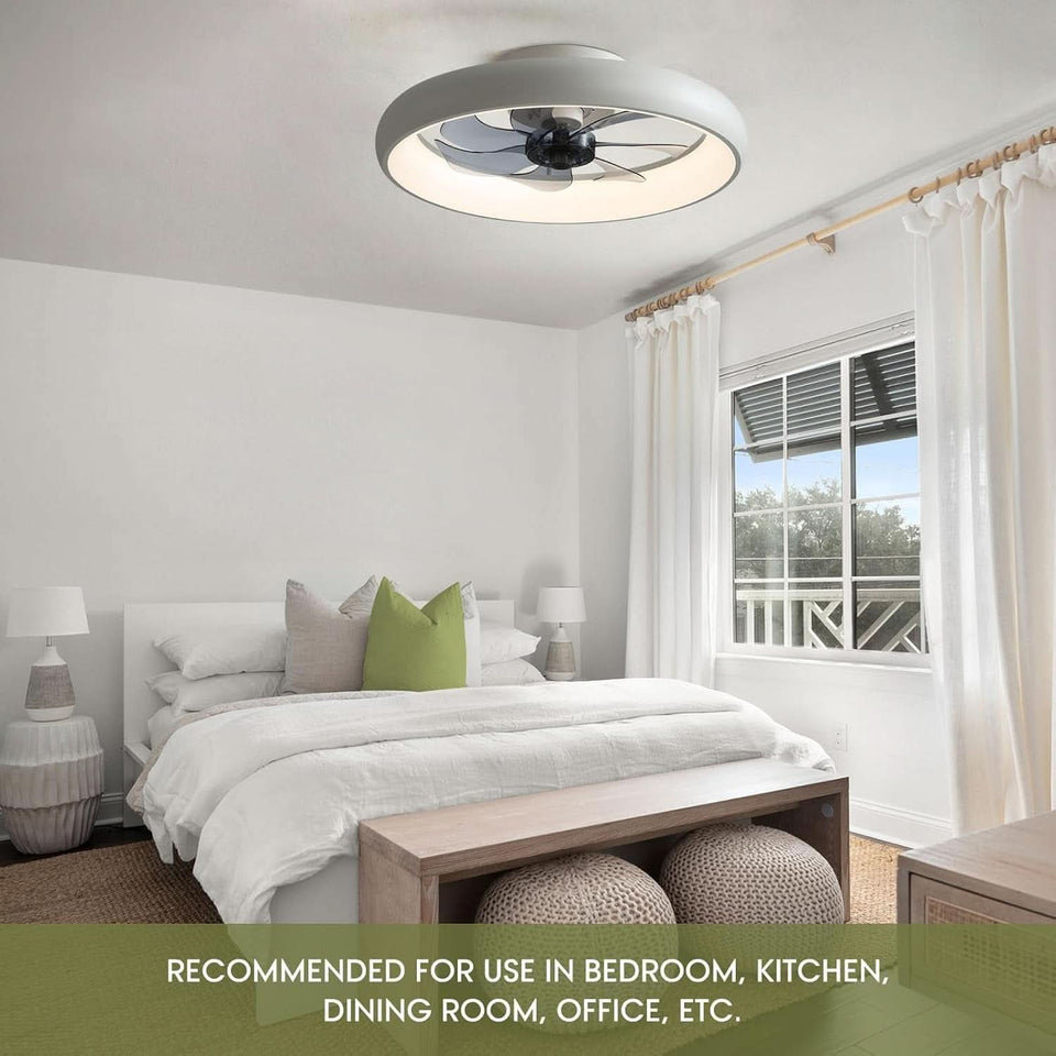 20 Inch Flush Mount Ceiling Fan With Lights Remote White Dimmable LED