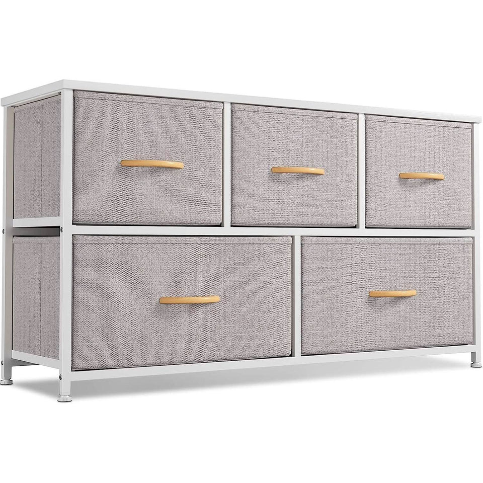 Light Gray 5 Drawer Dresser Tower Unit Small Size Modern