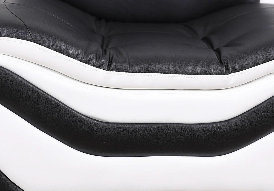 3 Piece Aldo Modern Faux Leather Sofa Set Black And White With Sofa Loveseat And Chair