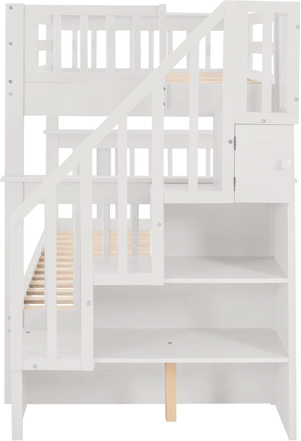 Twin Over Twin Bunk Bed With Stairs And Trundle White