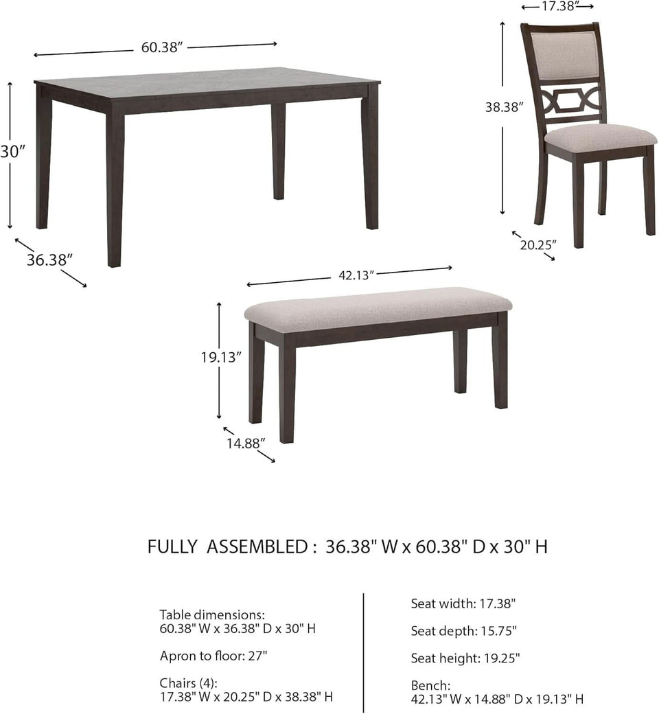 Cherry Brown Transitional Table Set Cushioned Chairs