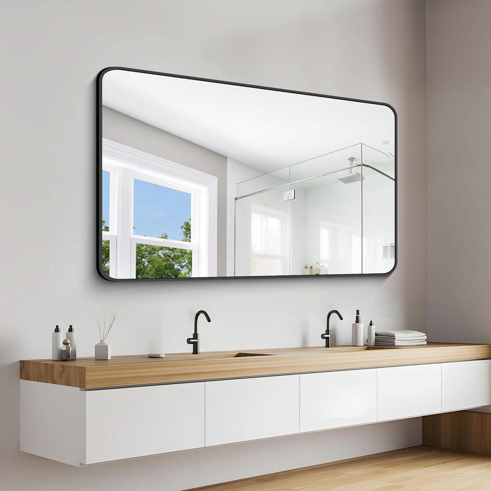 60x36 Inch Matte Black Bathroom Mirror With Metal Frame