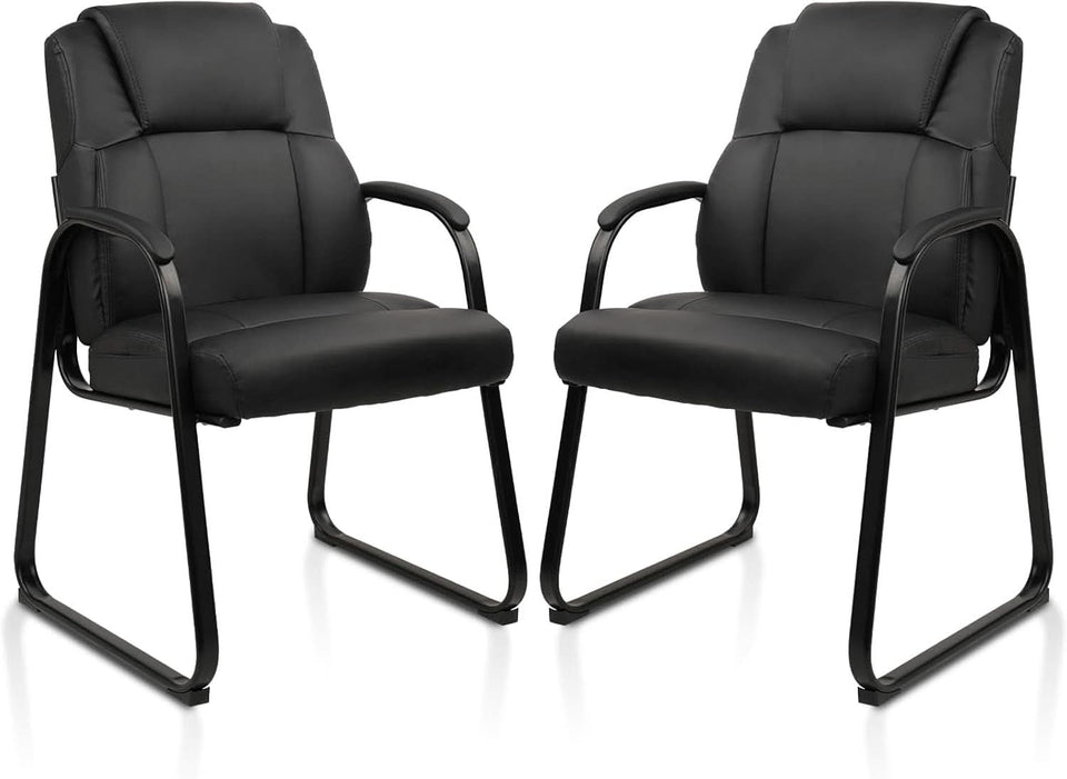 Black Leather Guest Chair 2 Pack With Padded Armrests