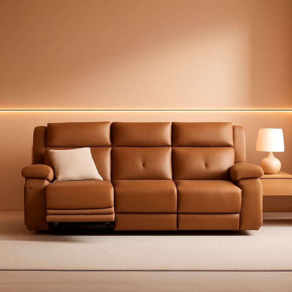Genuine Leather Power Recliner Sofa 3 Seater USB Ports
