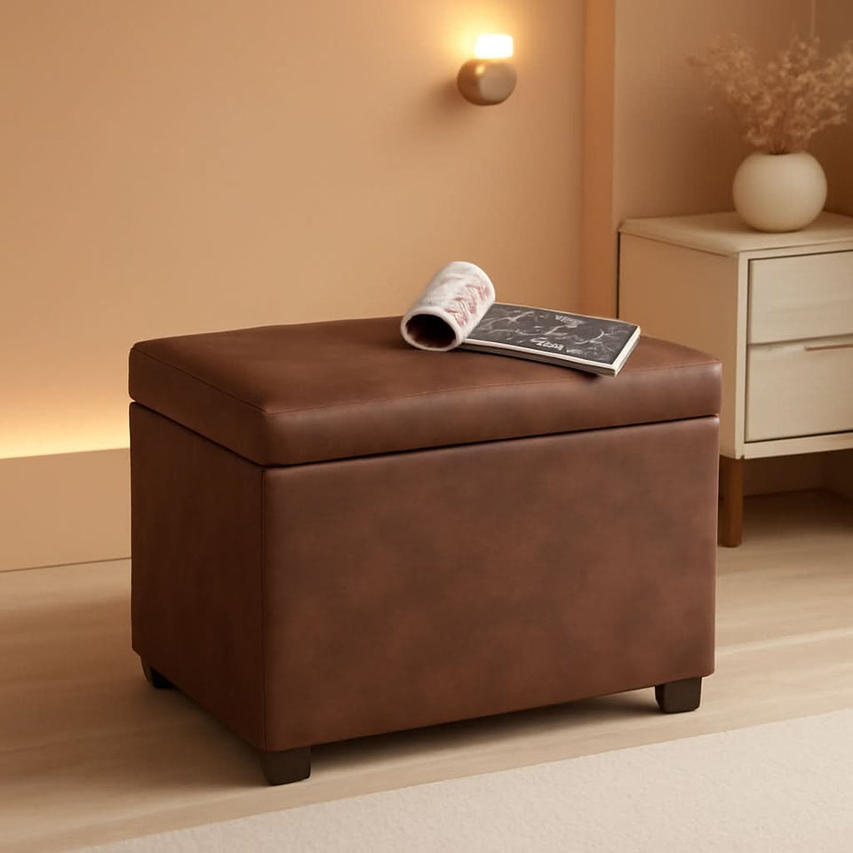 Leather Storage Ottoman Bench 24 Inches Rectangular