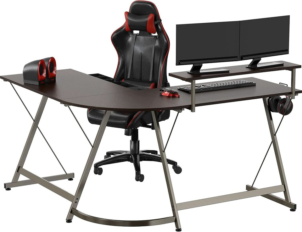 Vista L Shaped Desk With Removable Monitor Stand Espresso