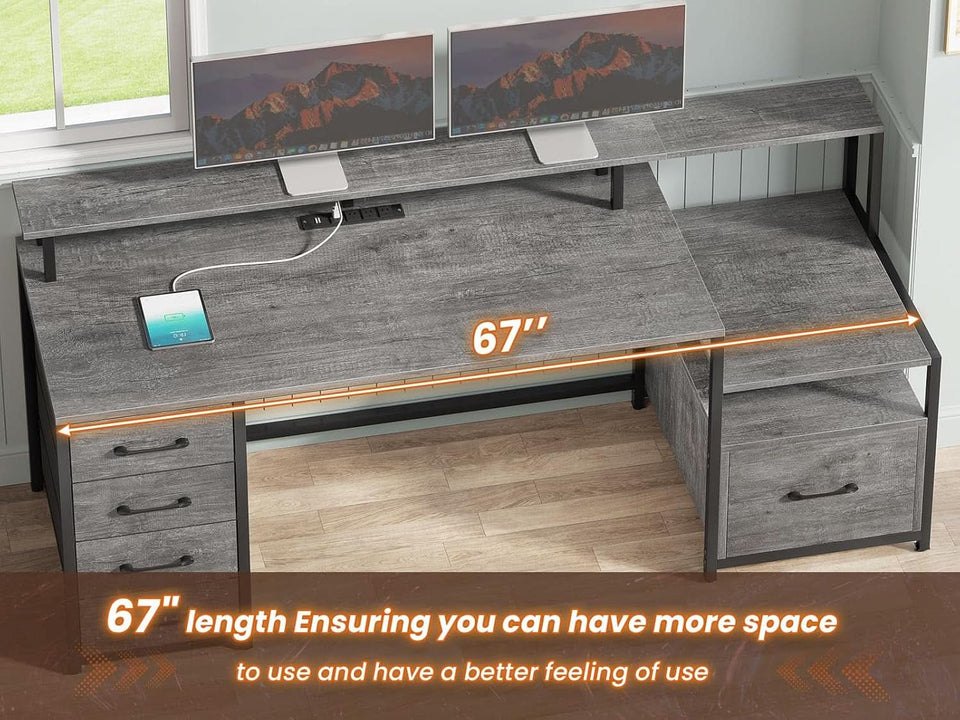 66 Inch Home Office Desk With File Drawer For Computer