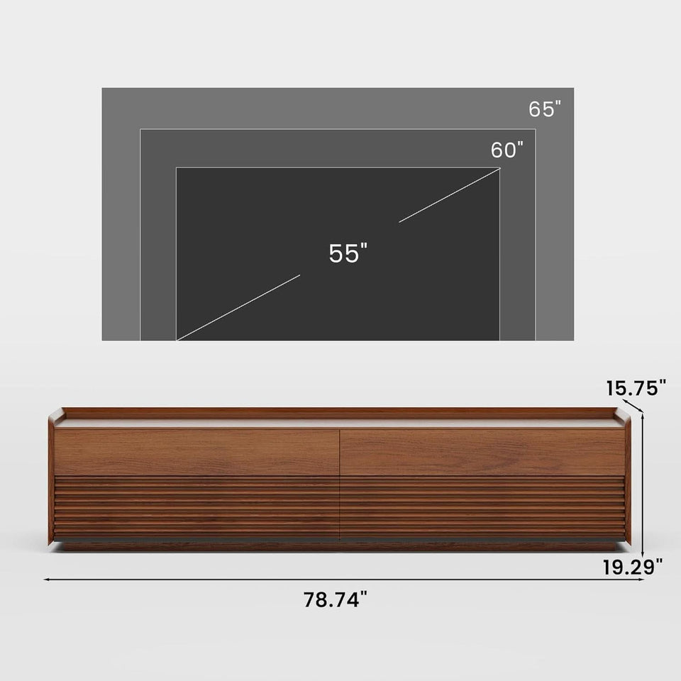 Walnut 78 Inch Mid Century Modern TV Stand With LED Storage