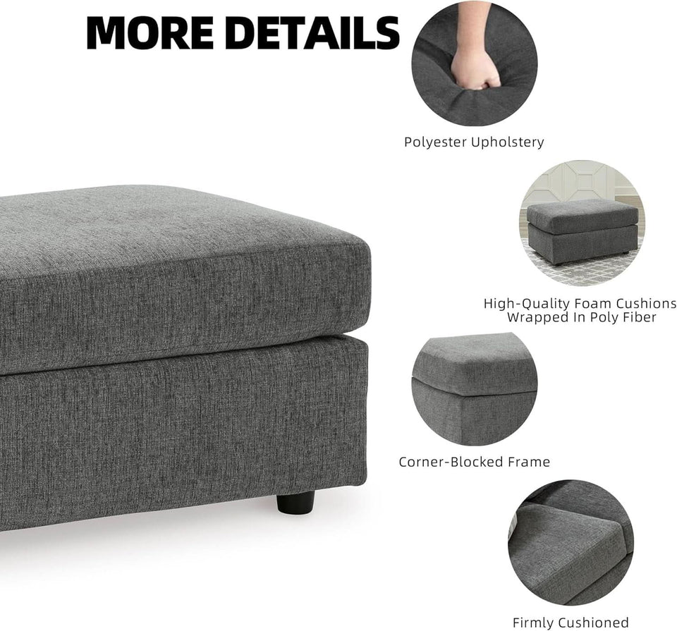 Stairatt Rectangular Gray Upholstered Ottoman Cushioned
