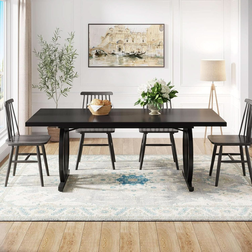 Black Modern Dining Table For Four To Six Rectangular