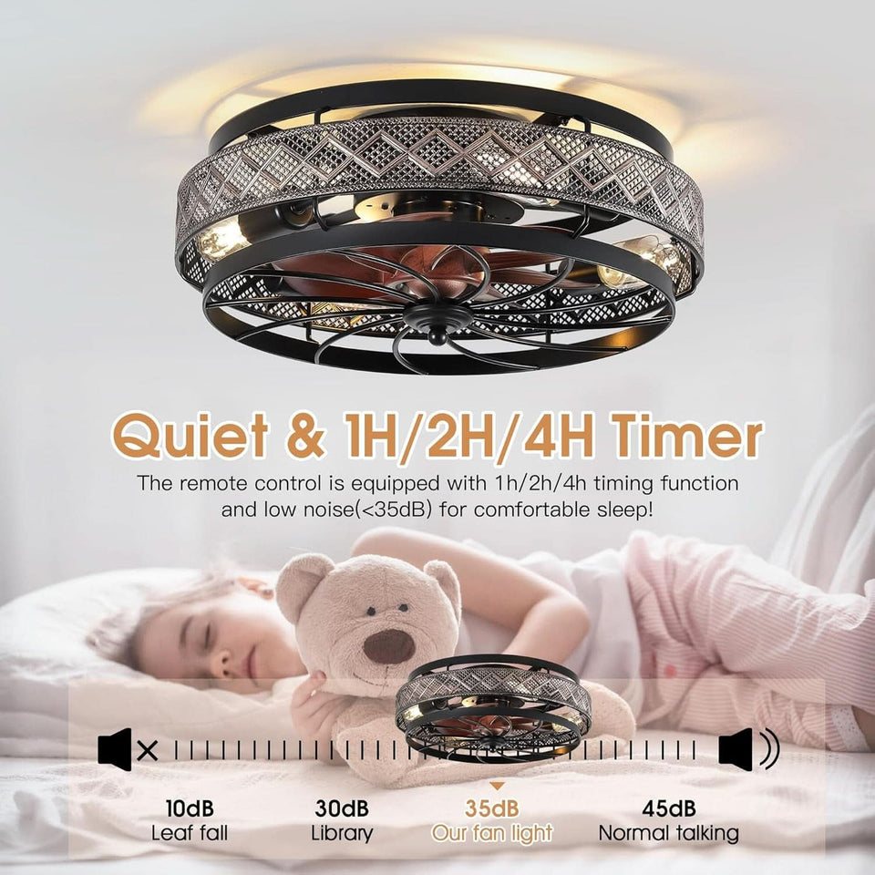 18 Inch Industrial Caged Ceiling Fan With Light Remote
