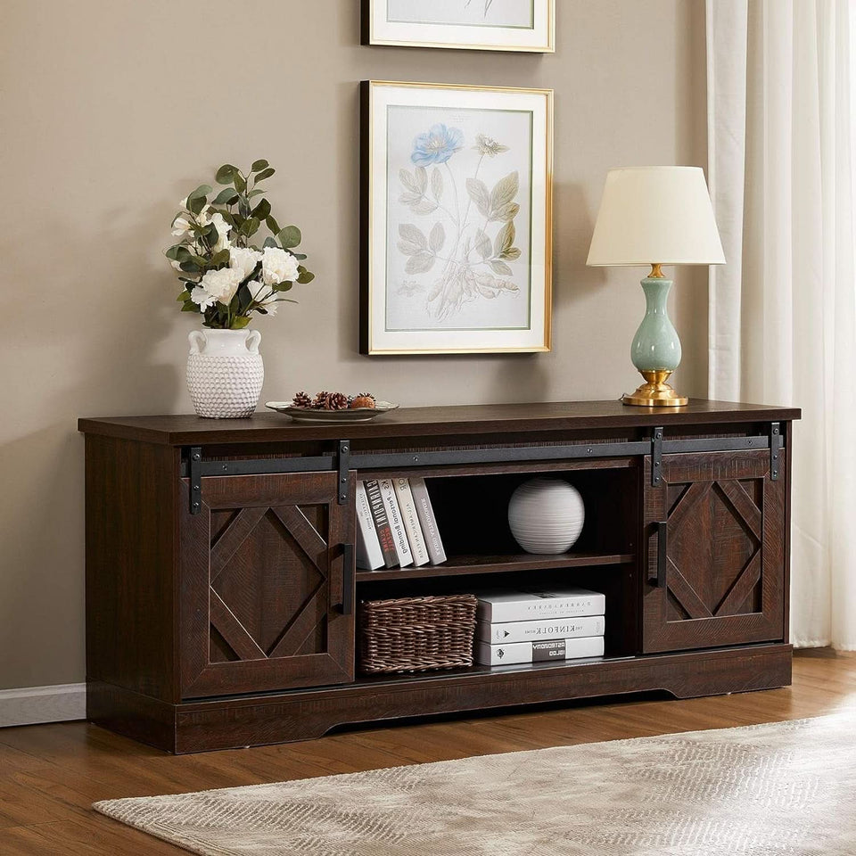 Rustic Sliding Barn Door TV Stand For 65 Inch TVs Console