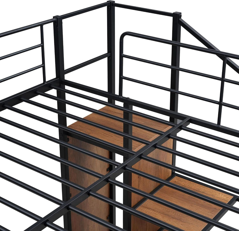 Full Over Full Metal Bunk Bed With Storage Stairs Black
