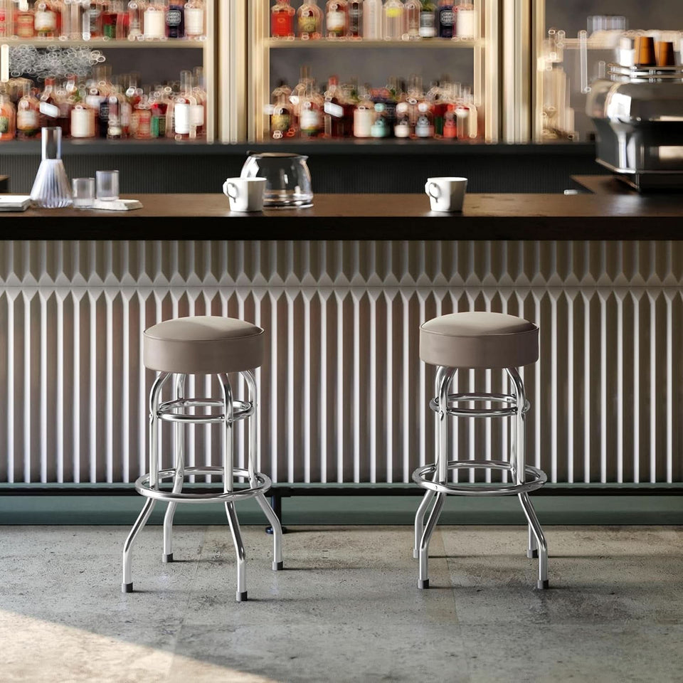 Bruno 2 Pack Chrome Bar Stools Beige Seats Swivel Set