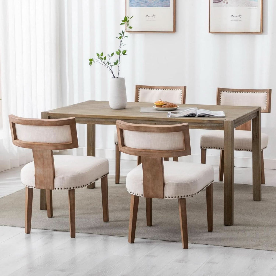 Mid Century Modern Armless Dining Chairs Beige Tone