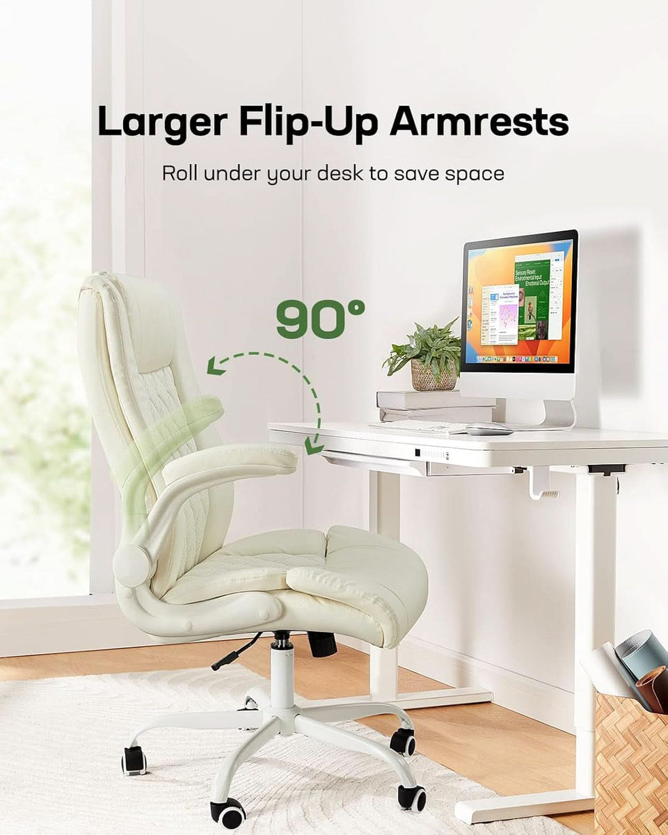 PU Leather Executive Office Chair With Flip Up Armrests