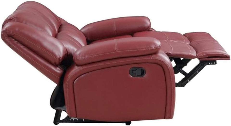 Red Faux Leather Reclining Loveseat With Manual Recline