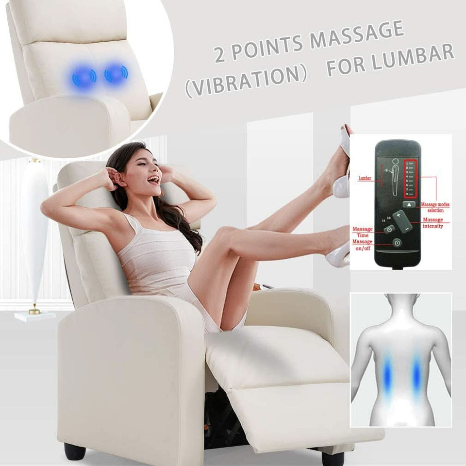 Beige Leather Massage Recliner Chair With Foot Extension