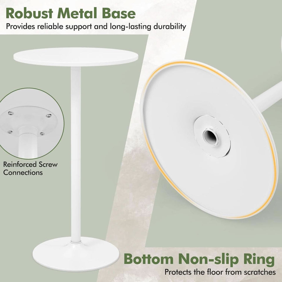 Round Height-Adjustable White Bistro Table Bar Home