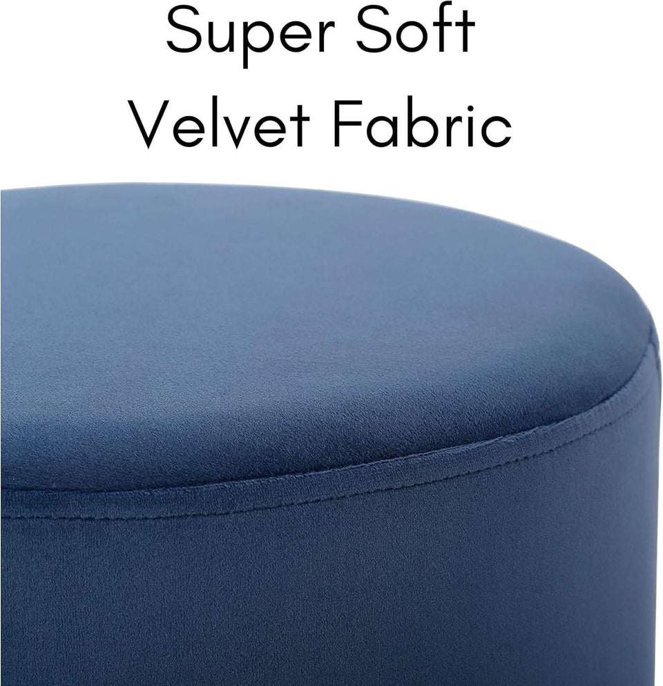 Sleek Round Ottoman Foot Stool Blue Memory Foam Padding