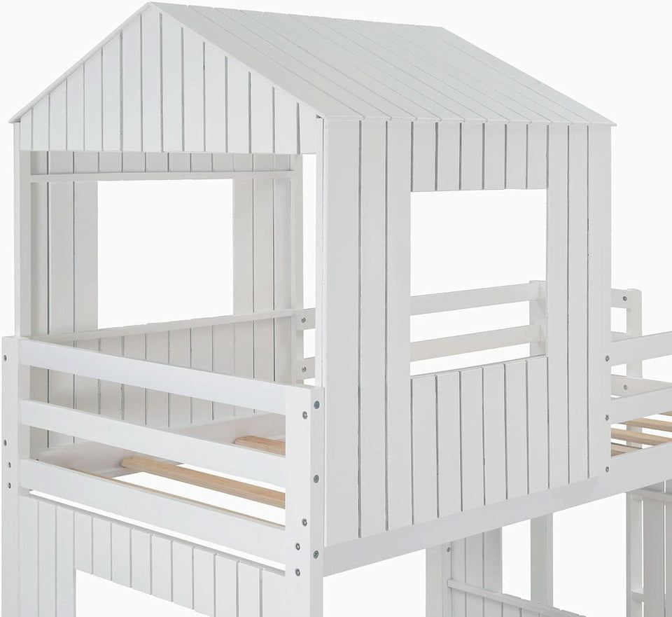 White Twin Over Full Low Profile Playhouse Bunk Bed