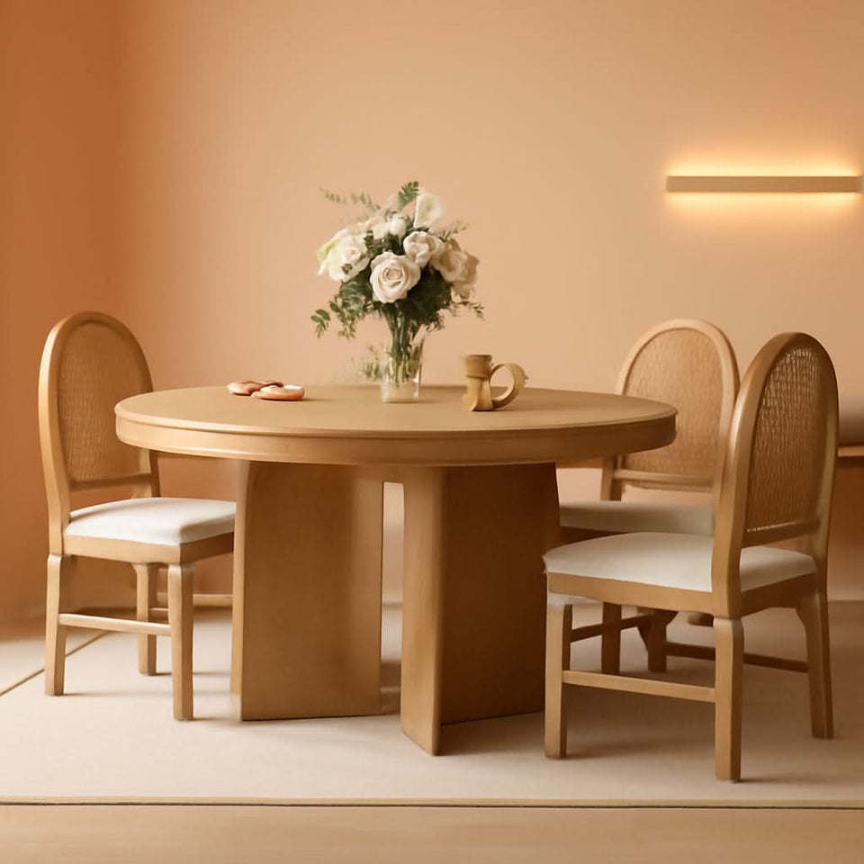 Retro Solid Wood Dining Set Natural Finish Extendable