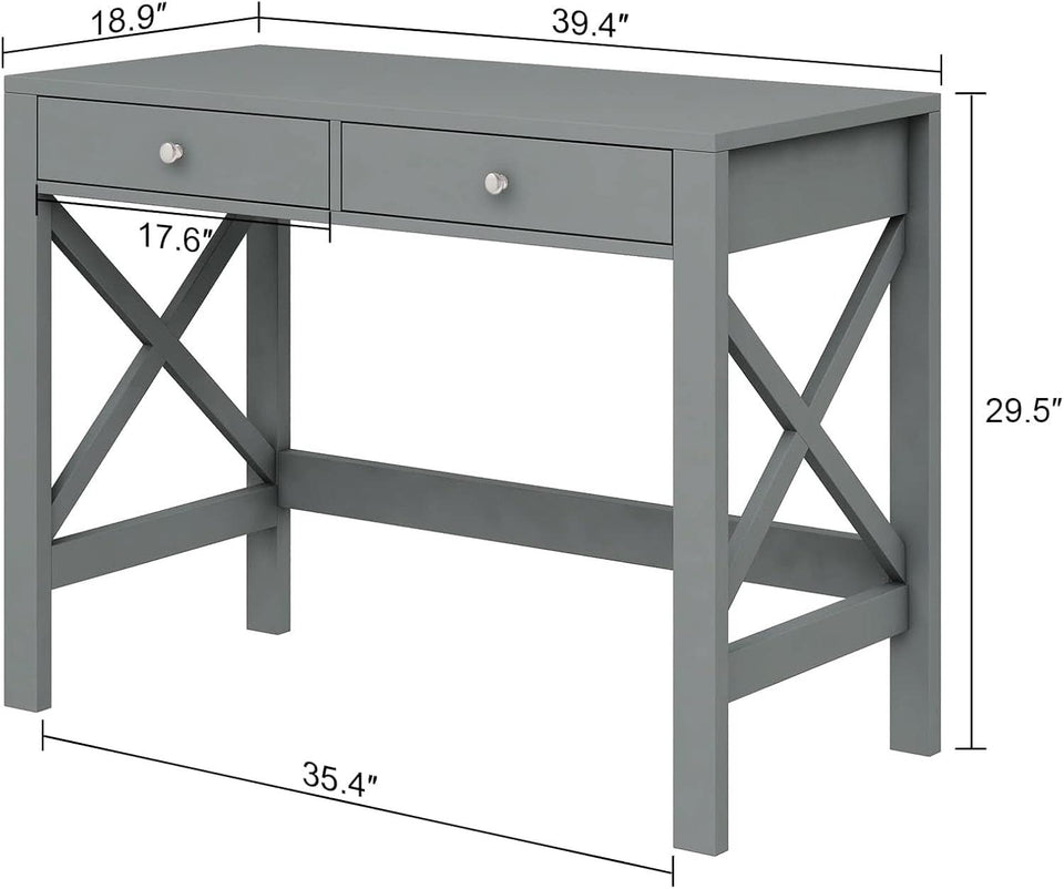 Home Office Desk Grey With Two Drawers Computer Table