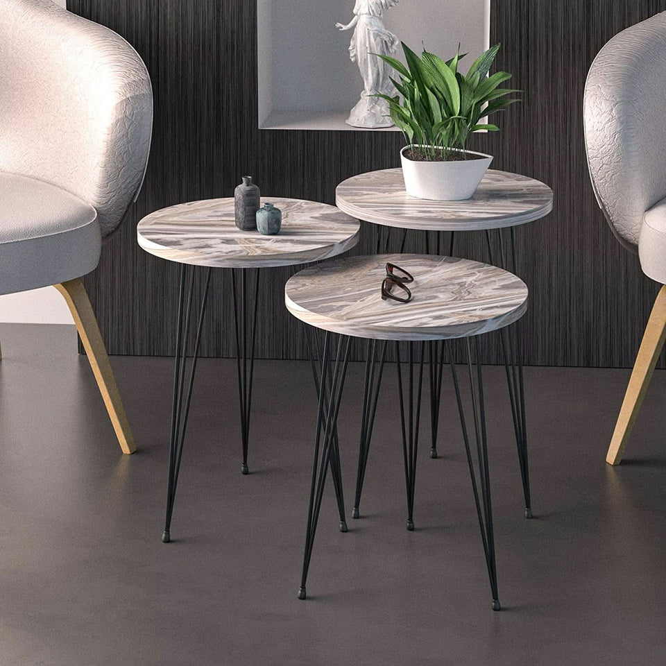 Grey Marble Nesting Tables Set Of 3 Modern Round End Tables