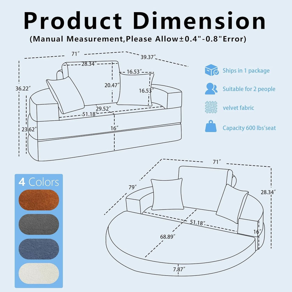 Beige 71Inch Convertible Sleeper Sofa Bed Upholstered