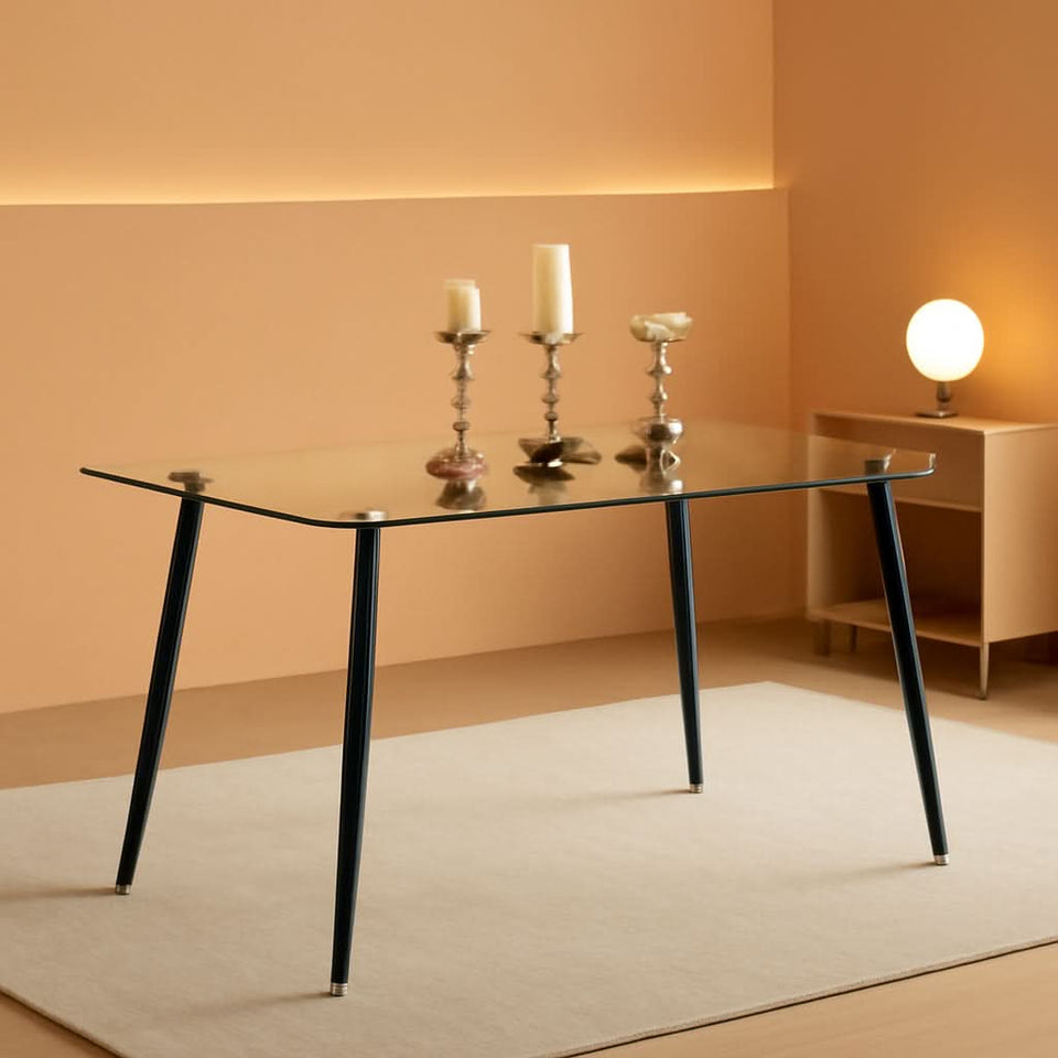 51 Inch Glass Dining Table For 4 With Tempered Glass Top