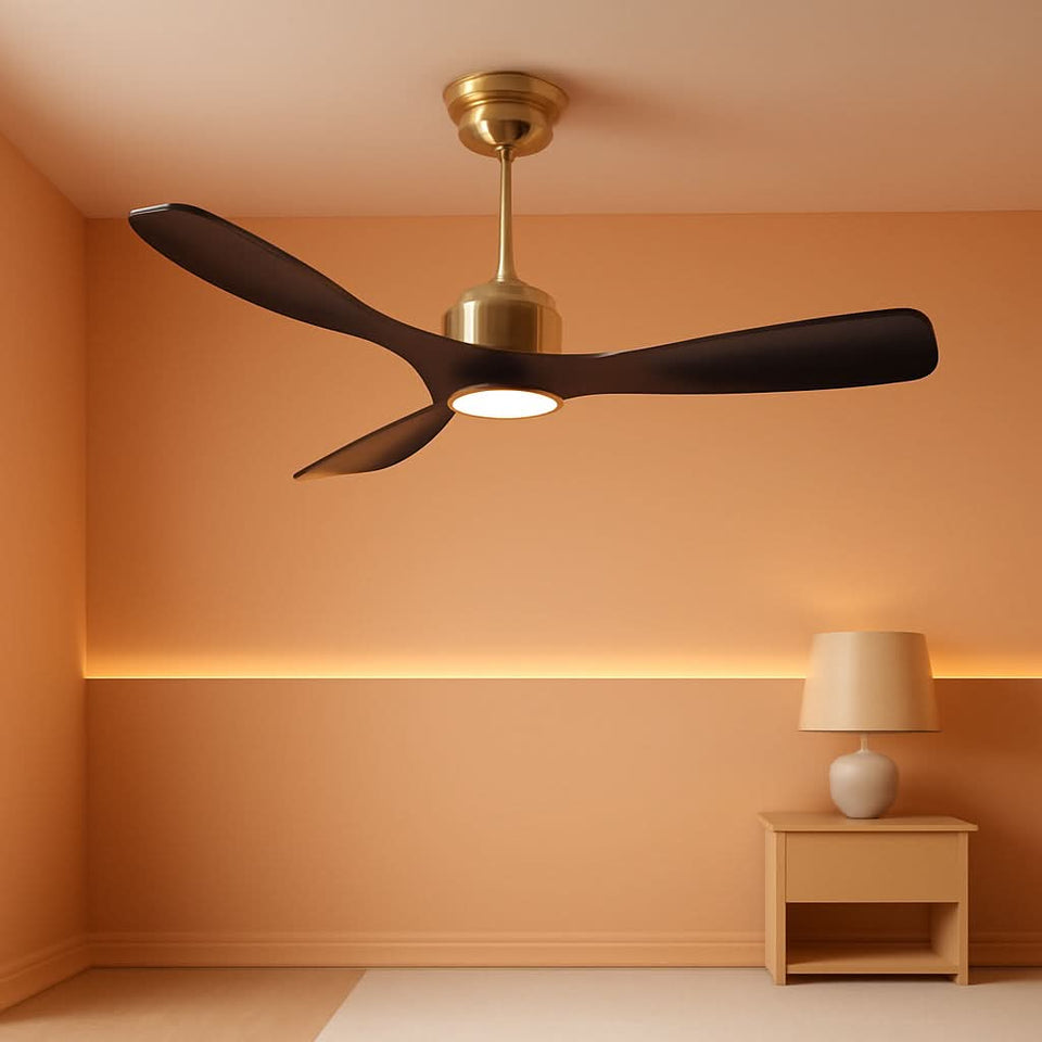 52 Inch Black Gold DC Motor Ceiling Fan With Lights And Remote