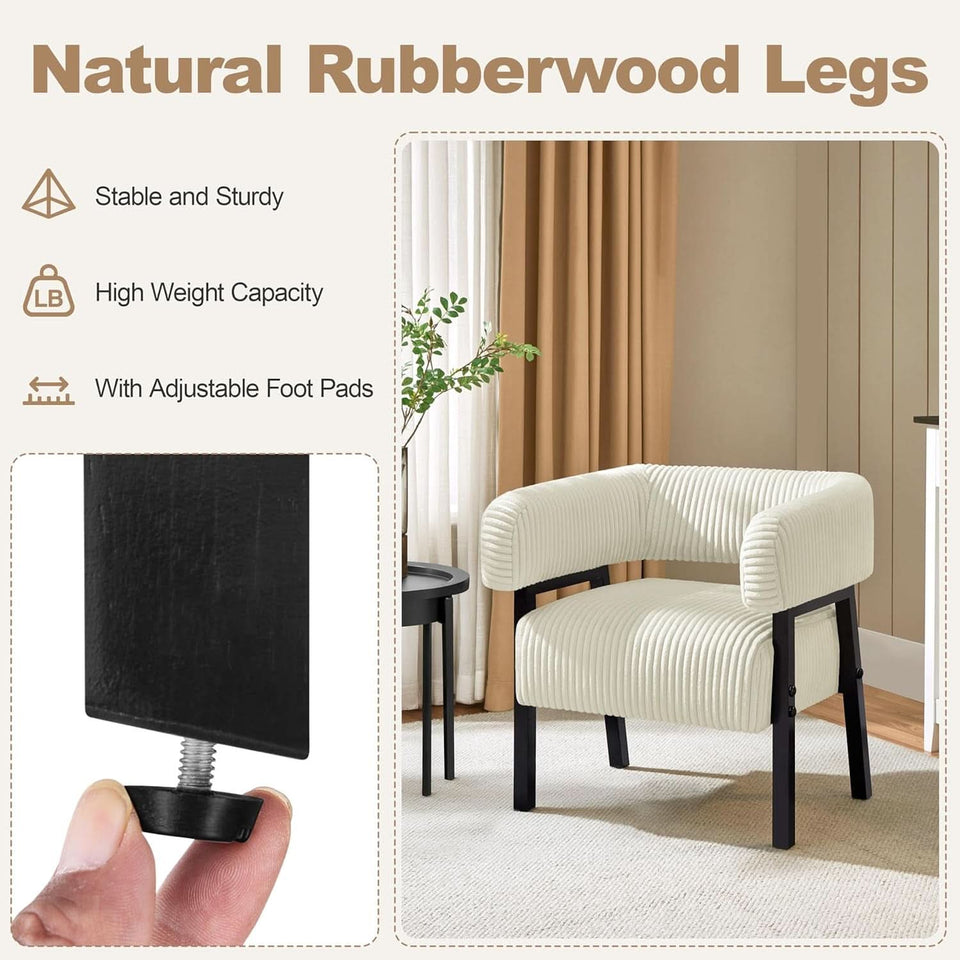 Beige Corduroy Barrel Chair Set Of 2 With Wood Legs