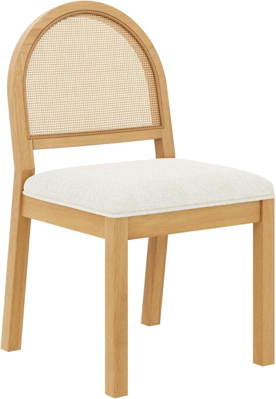 Bailey 19 Inch Boucle Dining Chair With Rattan Back And Wood Legs