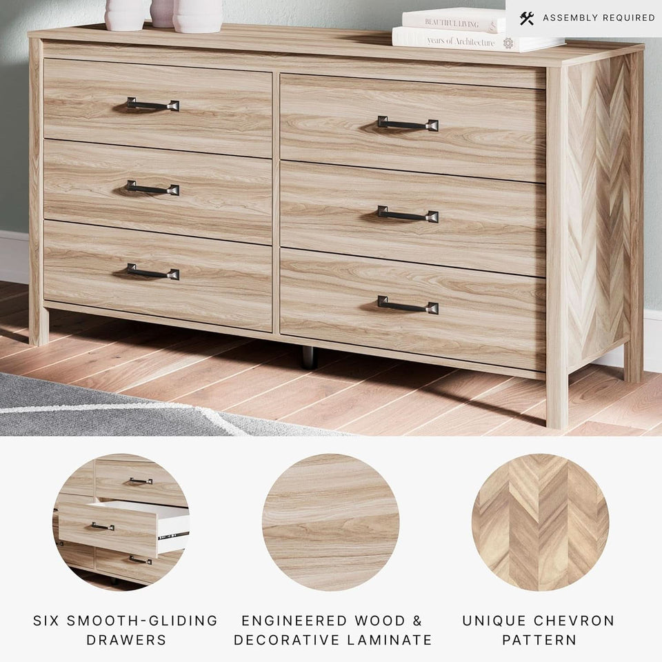 Mid-Century Modern 6 Drawer Dresser With Chevron Pattern