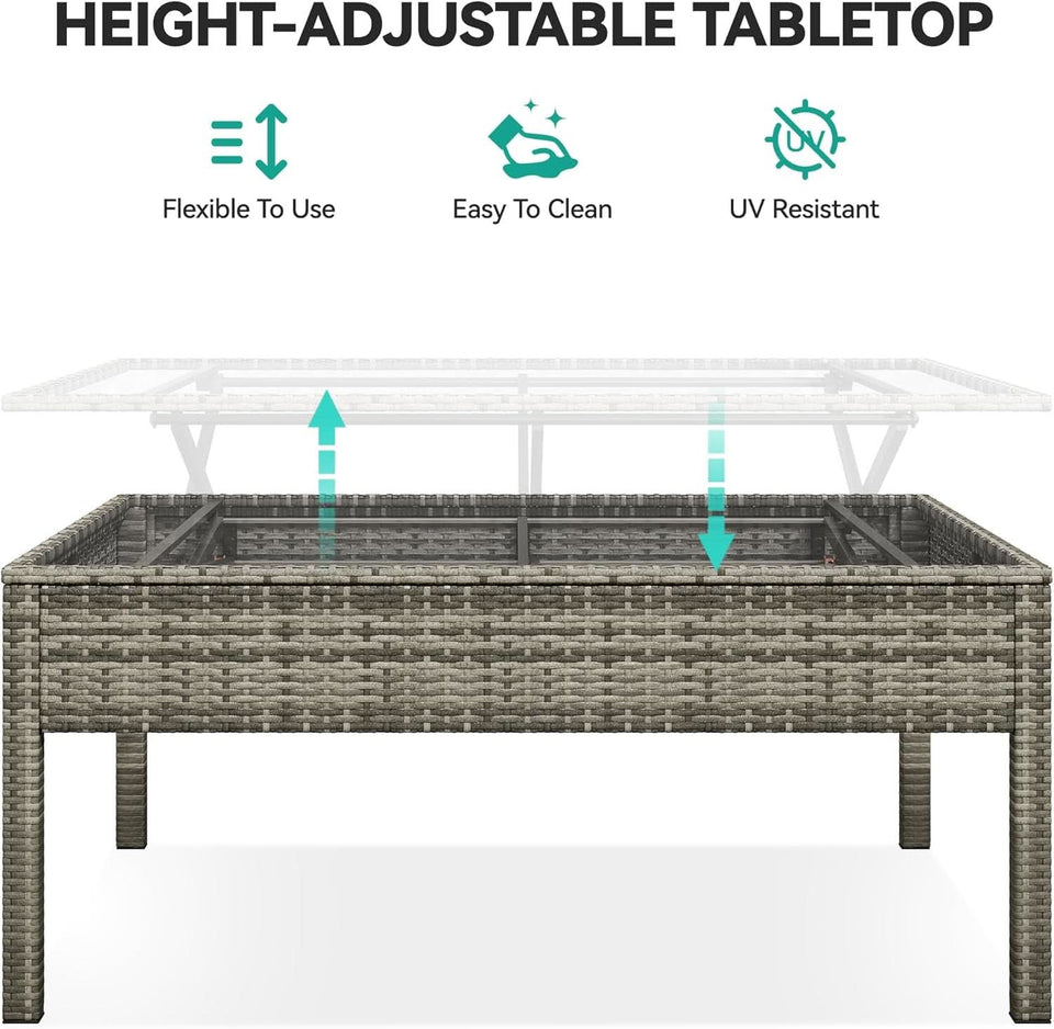 L Shaped Sectional Sofa Set With Lift Top Table Gray