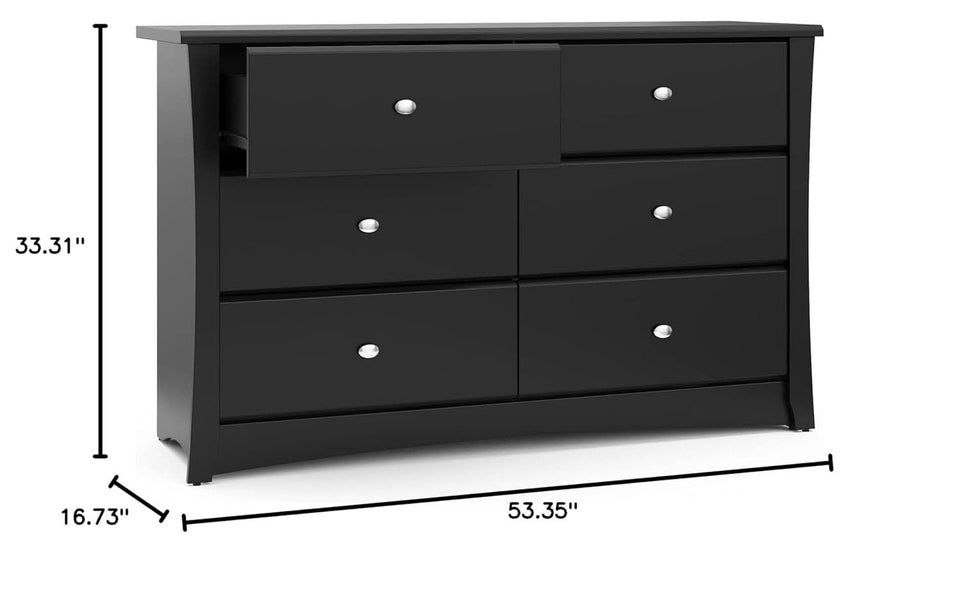 Crescent 6 Drawer Double Dresser Black GREENGUARD Gold