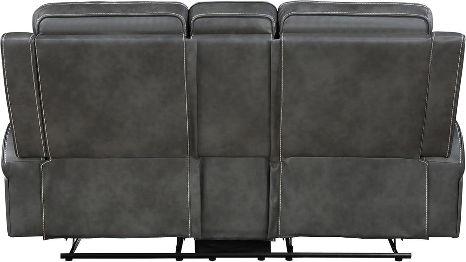 Gray Faux Leather Reclining Loveseat With Manual Recline