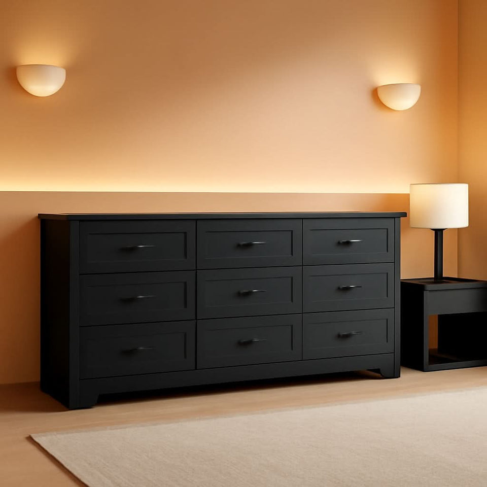 9 Drawer Dresser For Bedroom Modern Wooden Anti Tip